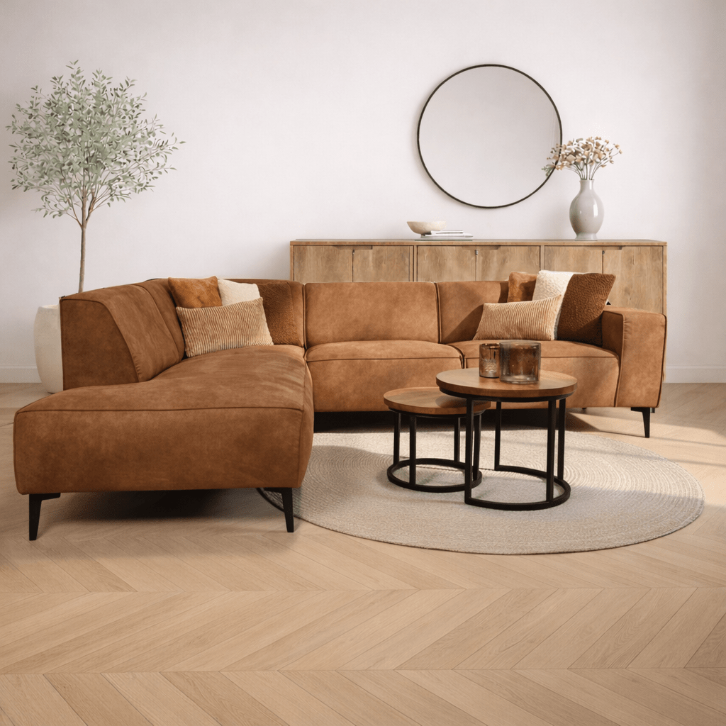 Sofas - Industrial corner sofa cognac eco - leather Brisbane - left - Dimehouse