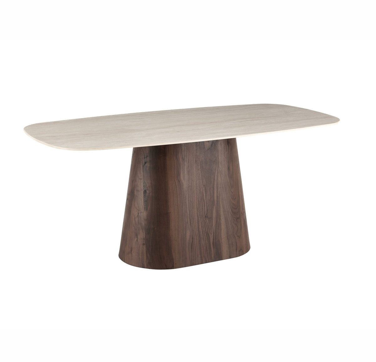 Dining Tables-Sintered Stone Marble Look Travertine Dining Table Lea 180x90 cm - Walnut Frame - Danish Oval-Dimehouse
