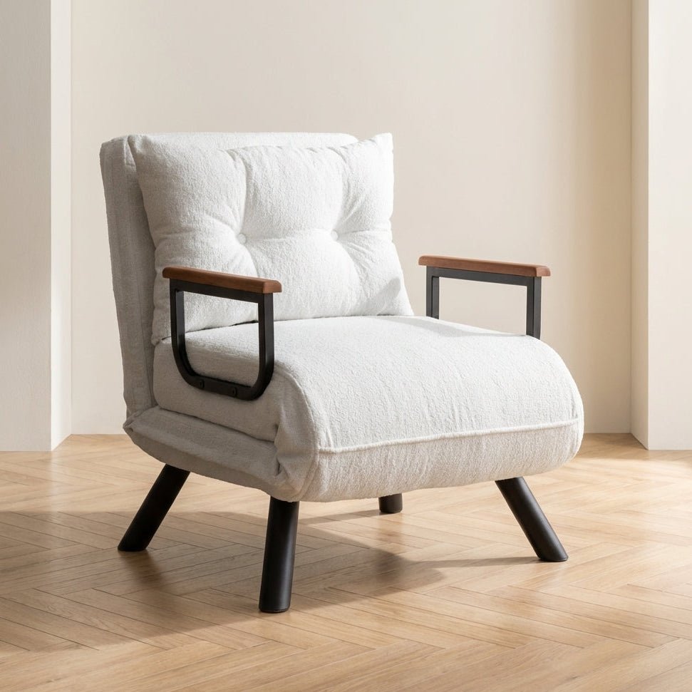 Sleeping armchair Sando Cream Teddy fabric atmospheric photo in a modern interior