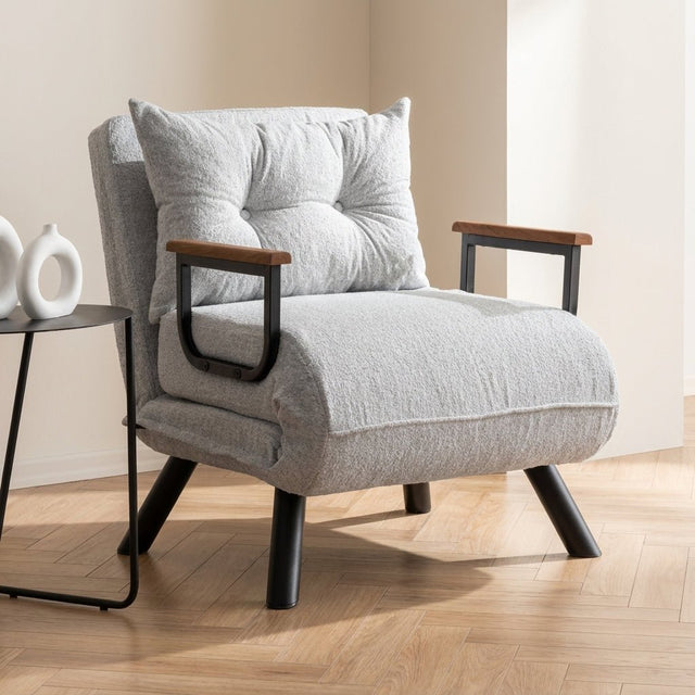 Sleeping armchair Sando Gray Teddy fabric mood photo in modern interior