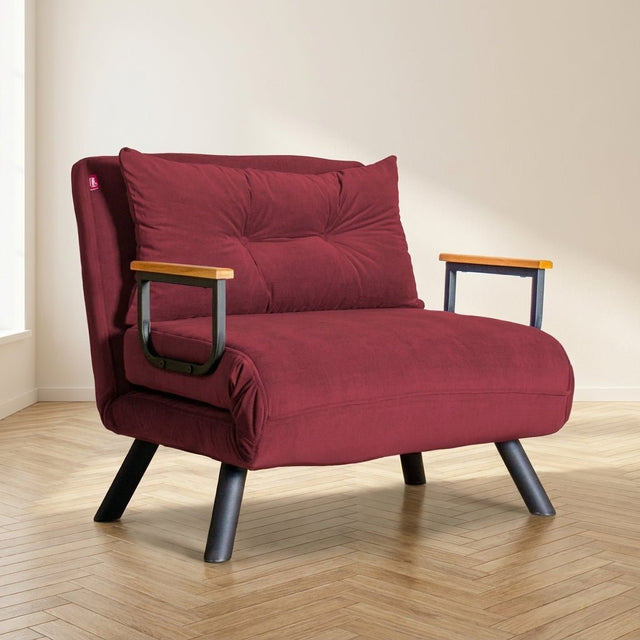 Sleeping armchair Sando Maroon Bordeaux red atmospheric photo in a modern interior