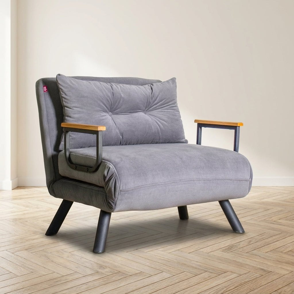 Sleeping armchair Sando Fabric Gray atmospheric photo in a modern interior