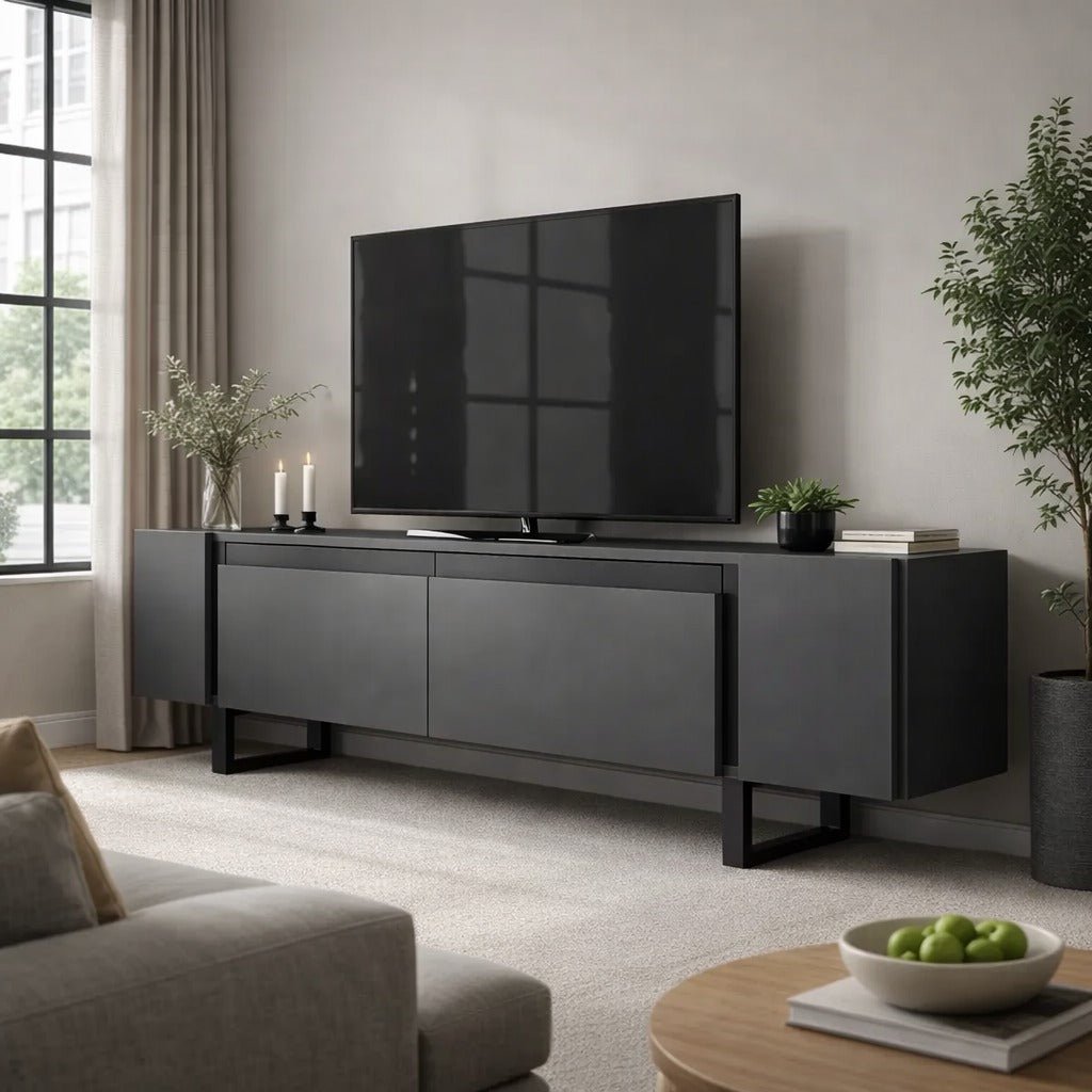 TV Furniture - TV Furniture Anthracite Yildiz 180x50x30 - Black Frame - Dimehouse