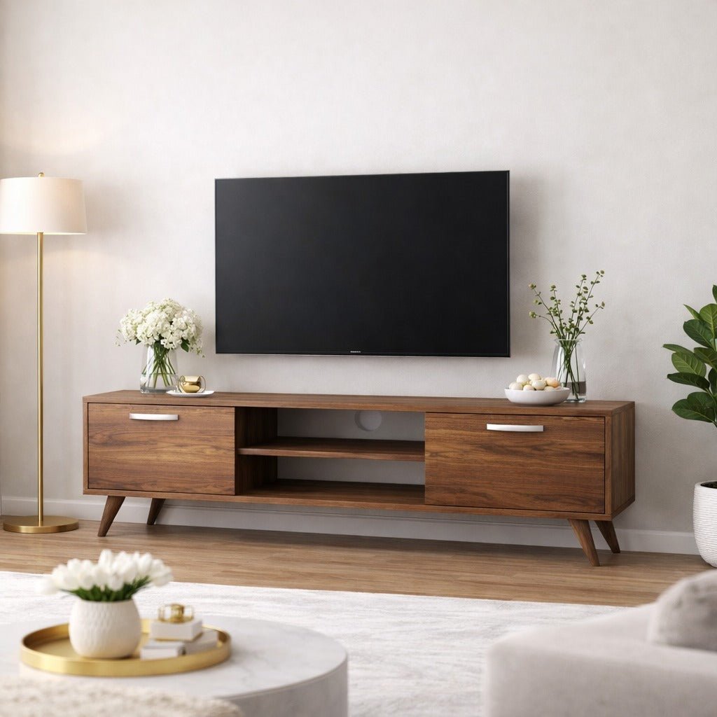 TV Furniture - TV Furniture Corfu Walnut Melamine 180x48.6x35 cm - Dimehouse