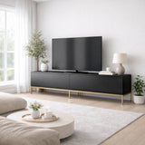 TV Furniture - TV Furniture Lord Black Gold Melamine 180x47x30 cm - Dimehouse