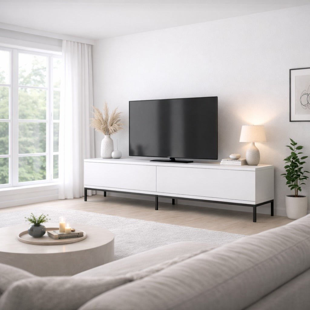 TV Furniture - TV Furniture Lord Black White Melamine 180x47x30 cm - Dimehouse