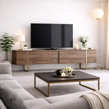 TV Furniture - TV Furniture Luxury Walnut Gold Melamine 180x50x30 cm - Dimehouse