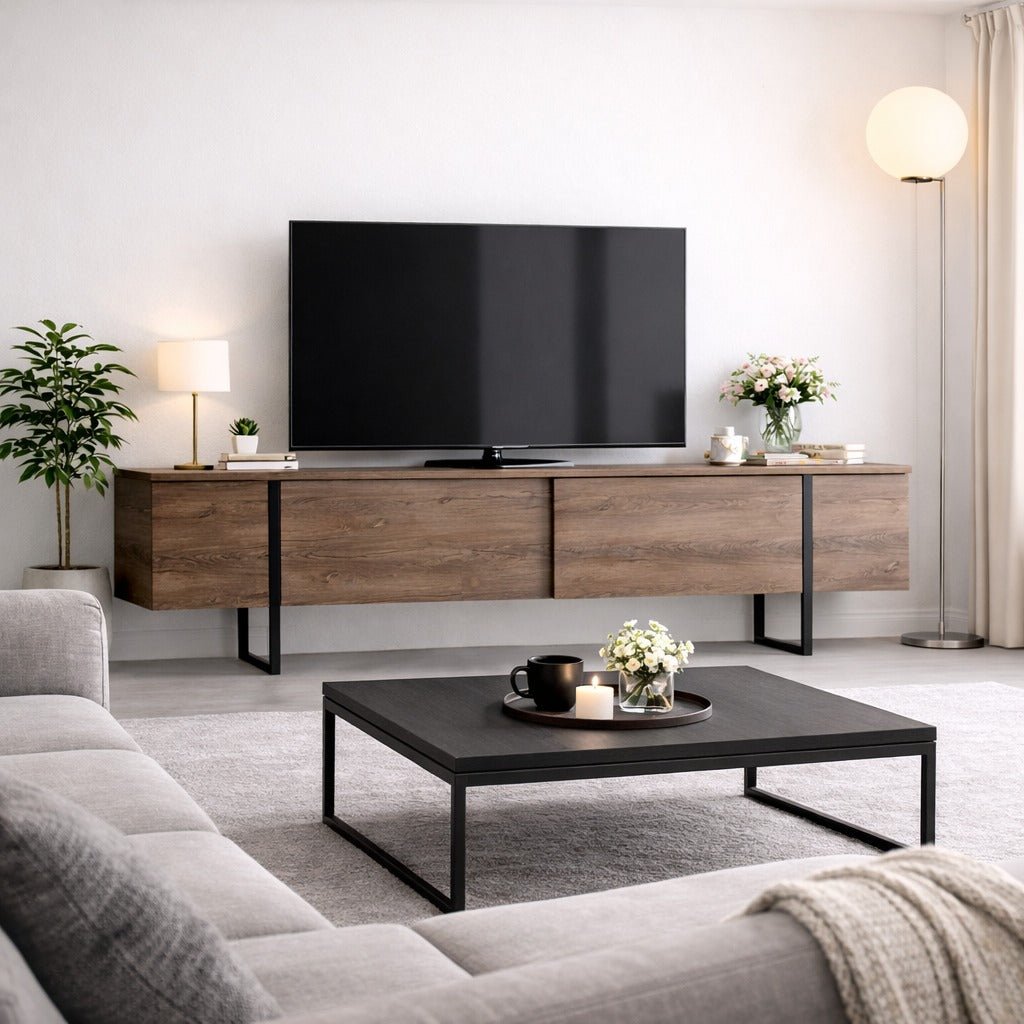 TV Furniture - TV Furniture Luxury Walnut Black Melamine 180x50x30 cm - Dimehouse
