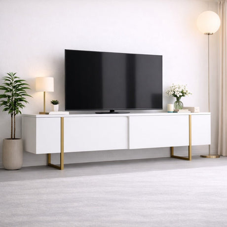 TV Furniture - TV Furniture Luxury White Gold Melamine 180x50x30 cm - Dimehouse