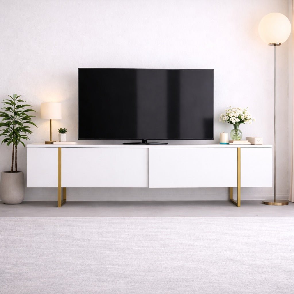 TV Furniture - TV Furniture Luxury White Gold Melamine 180x50x30 cm - Dimehouse