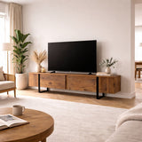 TV Furniture - TV Furniture Natural Melamine Black Frame 180x50x29.5 cm - Blitz - Dimehouse