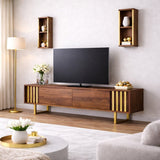 TV Furniture - TV Furniture Set Gold Line Walnut Black Melamine 180x48x30 cm - Dimehouse