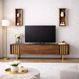 TV Furniture - TV Furniture Set Gold Line Walnut Black Melamine 180x48x30 cm - Dimehouse