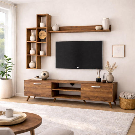 TV Furniture - TV Furniture Set Iona Walnut Melamine 180x48.6x35 cm - Dimehouse