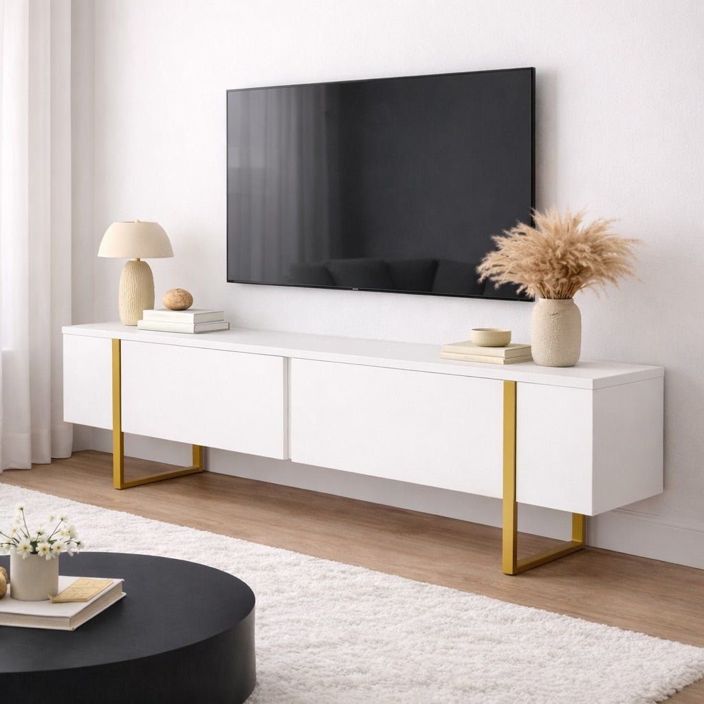 TV Furniture - TV Furniture White Melamine Blitz 50x180x29.5 cm - Dimehouse