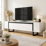 TV Furniture - TV Furniture White Yildiz 180x50x30 - Black Frame - Dimehouse