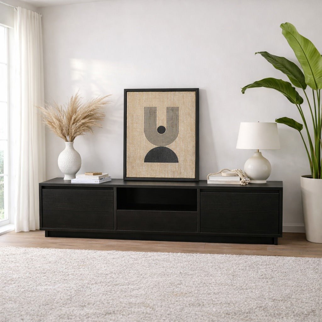 TV Furniture - TV Furniture Black Melamine - three cabinets - 160x42x29.5 cm - Flare - Dimehouse
