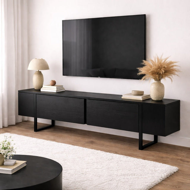 TV Furniture - TV Furniture Black Melamine black frame 180x50x29.5 cm - Blitz - Dimehouse