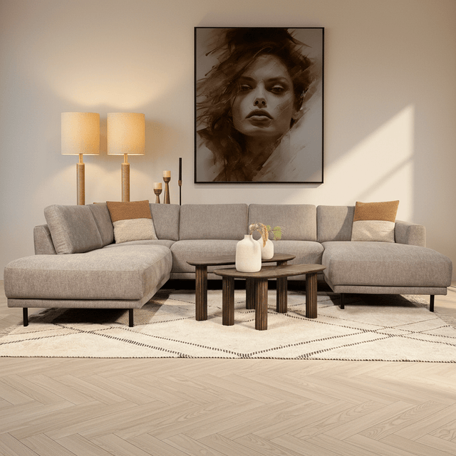 Sofas - Modern U - Sofa Corner Sofa Taupe Fabric - Left - 310x197x142 cm - Aniko - Dimehouse
