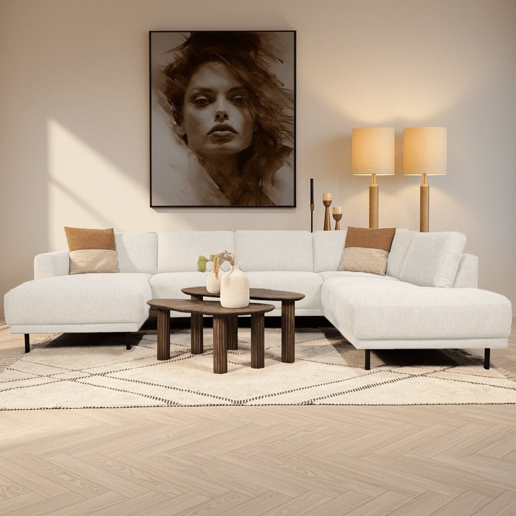 Sofas - Modern U - Sofa Corner Sofa Beige Fabric - Right - 310x197x142 cm - Aniko - Dimehouse
