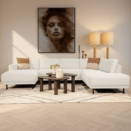 Sofas - Modern U - Sofa Corner Sofa Beige Fabric - Right - 310x197x142 cm - Aniko - Dimehouse