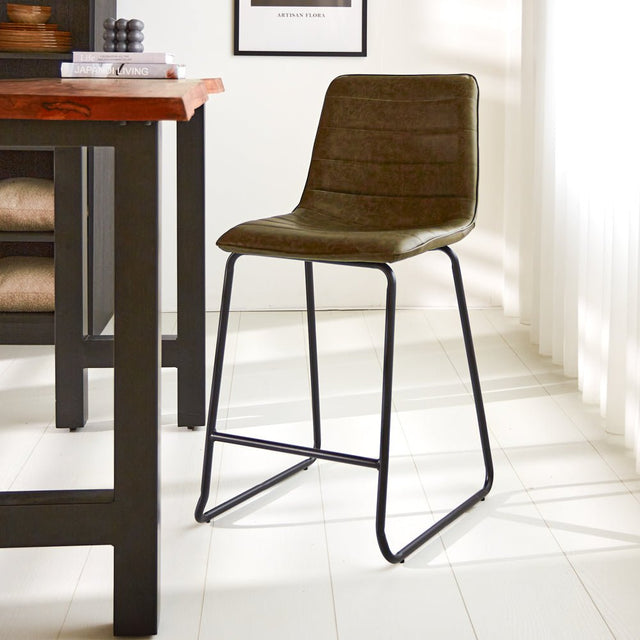 Bar Stools - Industrial Bar Stool Green Mark PU - Seat Height 65 cm - Without Arm - Dimehouse