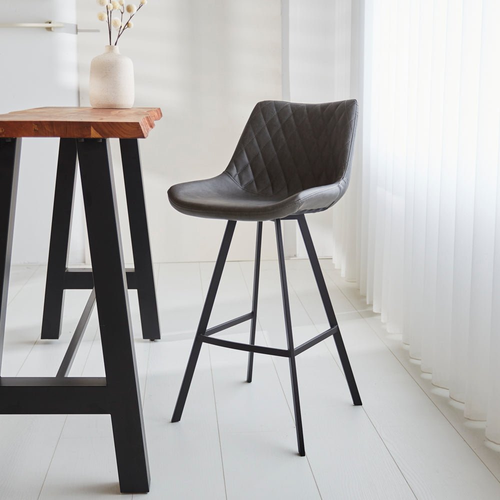 Bar stools - Industrial bar stool Juno Anthracite Faux leather - Seat height 70 cm - Without Armrests - Dimehouse