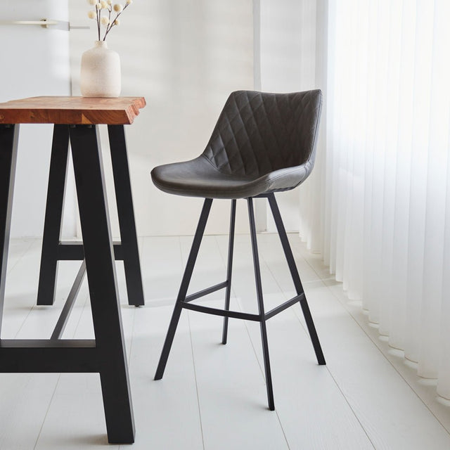 Bar stools - Industrial bar stool Juno Anthracite Faux leather - Seat height 70 cm - Without Armrests - Dimehouse