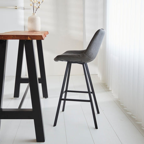 Bar stools - Industrial bar stool Juno Anthracite Faux leather - Seat height 70 cm - Without Armrests - Dimehouse