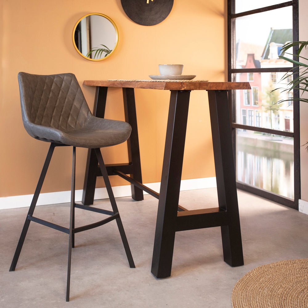 Bar stools - Industrial bar stool Juno Anthracite Faux leather - Seat height 70 cm - Without Armrests - Dimehouse