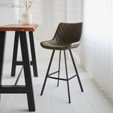 Bar stools - Industrial bar stool Juno Green Faux leather - Seat height 70 cm - Without Armrests - Dimehouse