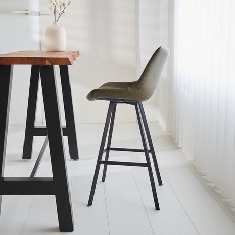 Bar stools - Industrial bar stool Juno Green Faux leather - Seat height 70 cm - Without Armrests - Dimehouse