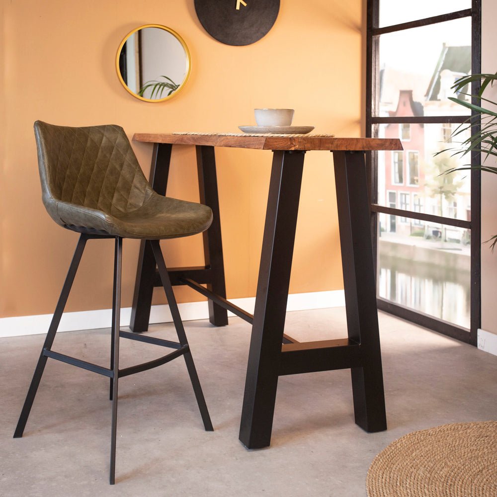 Bar stools - Industrial bar stool Juno Green Faux leather - Seat height 70 cm - Without Armrests - Dimehouse