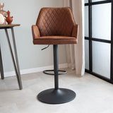 Bar Stools - Swivel Bar Stool Cognac Microfiber Fabric Novan - Adjustable - With Armrests - Dimehouse