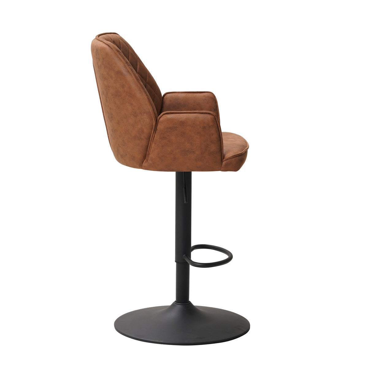 Bar Stools - Swivel Bar Stool Cognac Microfiber Fabric Novan - Adjustable - With Armrests - Dimehouse