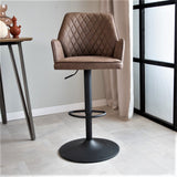 Bar Stools - Swivel Bar Stool Taupe Microfiber Fabric Novan - Adjustable - With Armrests - Dimehouse