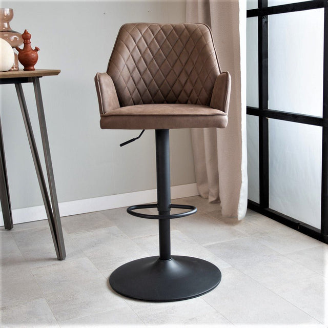 Bar Stools - Swivel Bar Stool Taupe Microfiber Fabric Novan - Adjustable - With Armrests - Dimehouse