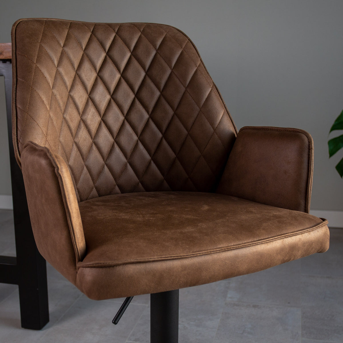 Bar Stools - Swivel Bar Stool Taupe Microfiber Fabric Novan - Adjustable - With Armrests - Dimehouse