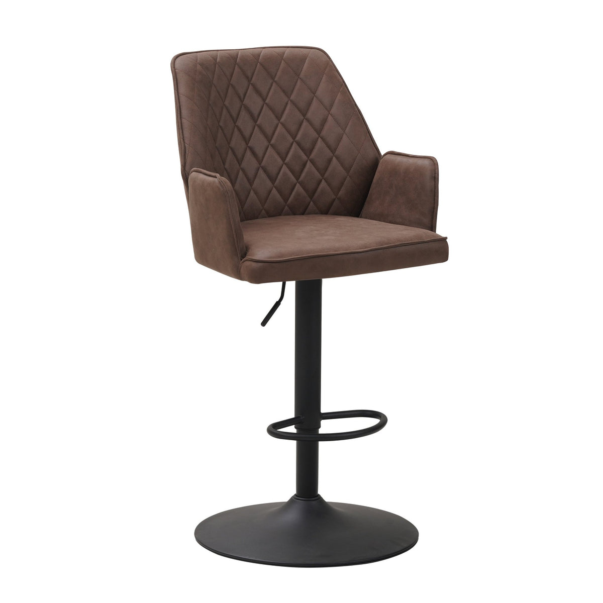 Bar Stools - Swivel Bar Stool Taupe Microfiber Fabric Novan - Adjustable - With Armrests - Dimehouse