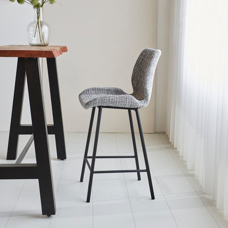 Bar Stools - Beau Bar Stool Light Gray Chenille Fabric - 67 cm Seat Height - Without Armrests - Dimehouse