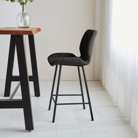 Bar Stools - Beau Bar Stool Black Chenille Fabric - 67 cm Seat Height - Without Armrests - Dimehouse