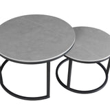 Coffee tables - Coffee table set of 2 Trevor marble gray round - Dimehouse
