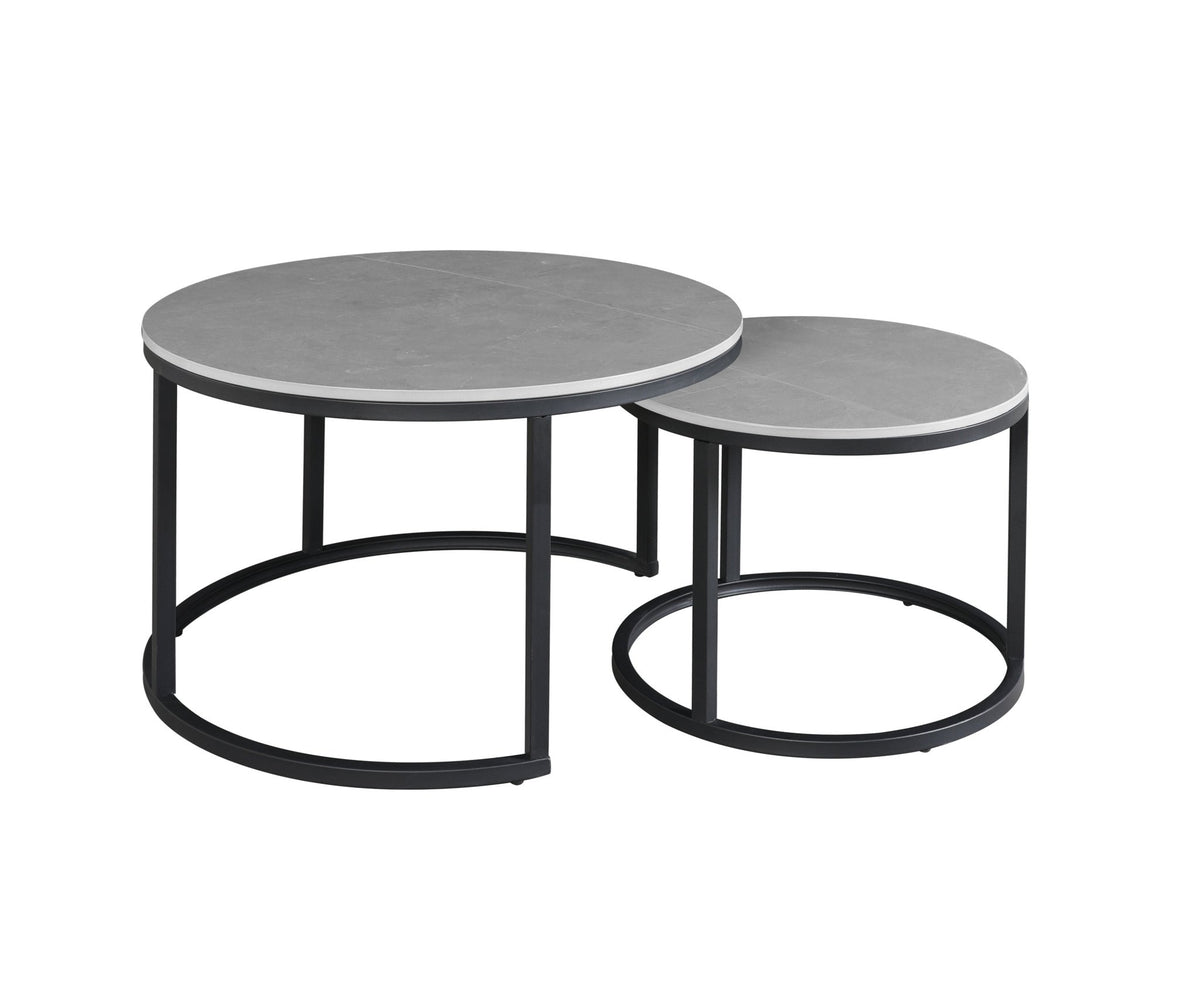 Coffee tables - Coffee table set of 2 Trevor marble gray round - Dimehouse