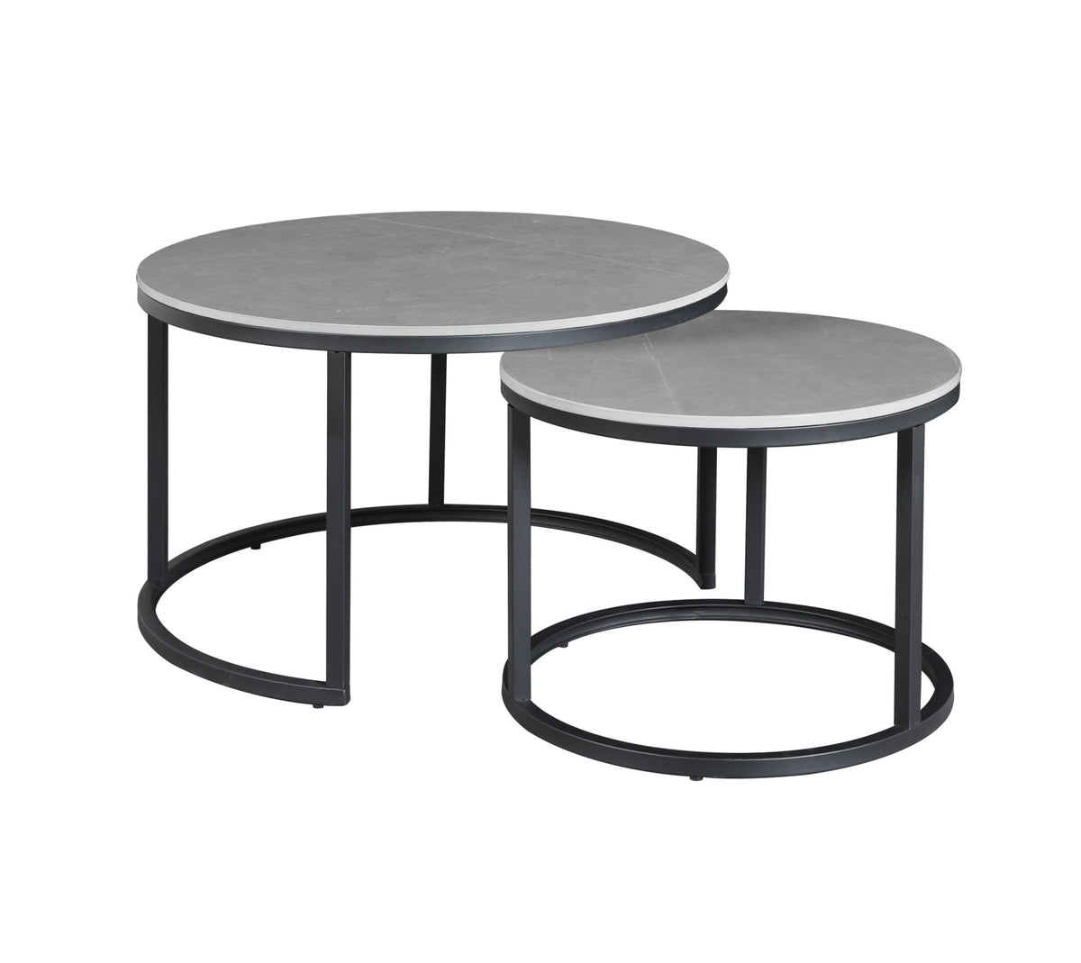 Coffee tables - Coffee table set of 2 Trevor marble gray round - Dimehouse