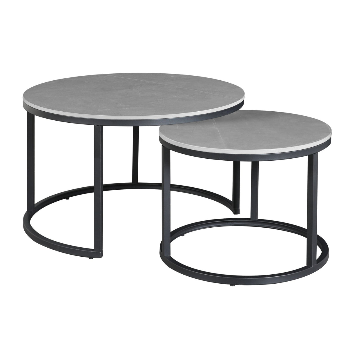 Coffee tables - Coffee table set of 2 Trevor marble gray round - Dimehouse