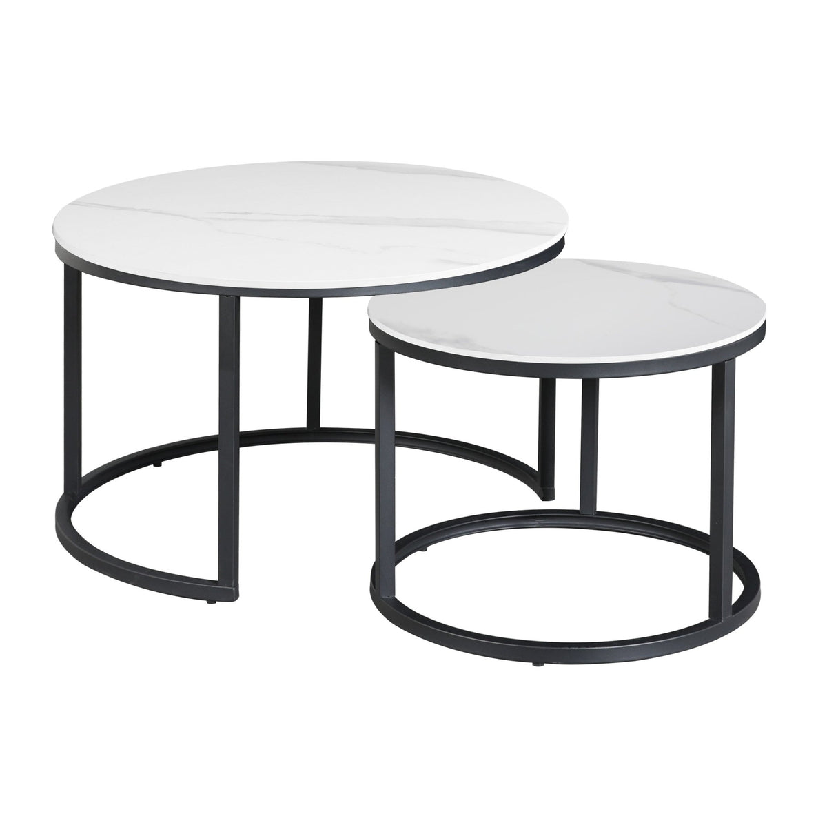 Coffee tables - Coffee table set of 2 Trevor marble white round - Dimehouse
