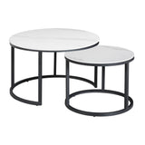 Coffee tables - Coffee table set of 2 Trevor marble white round - Dimehouse