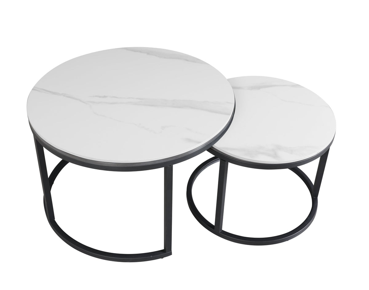 Coffee tables - Coffee table set of 2 Trevor marble white round - Dimehouse