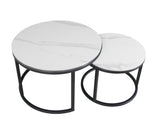 Coffee tables - Coffee table set of 2 Trevor marble white round - Dimehouse