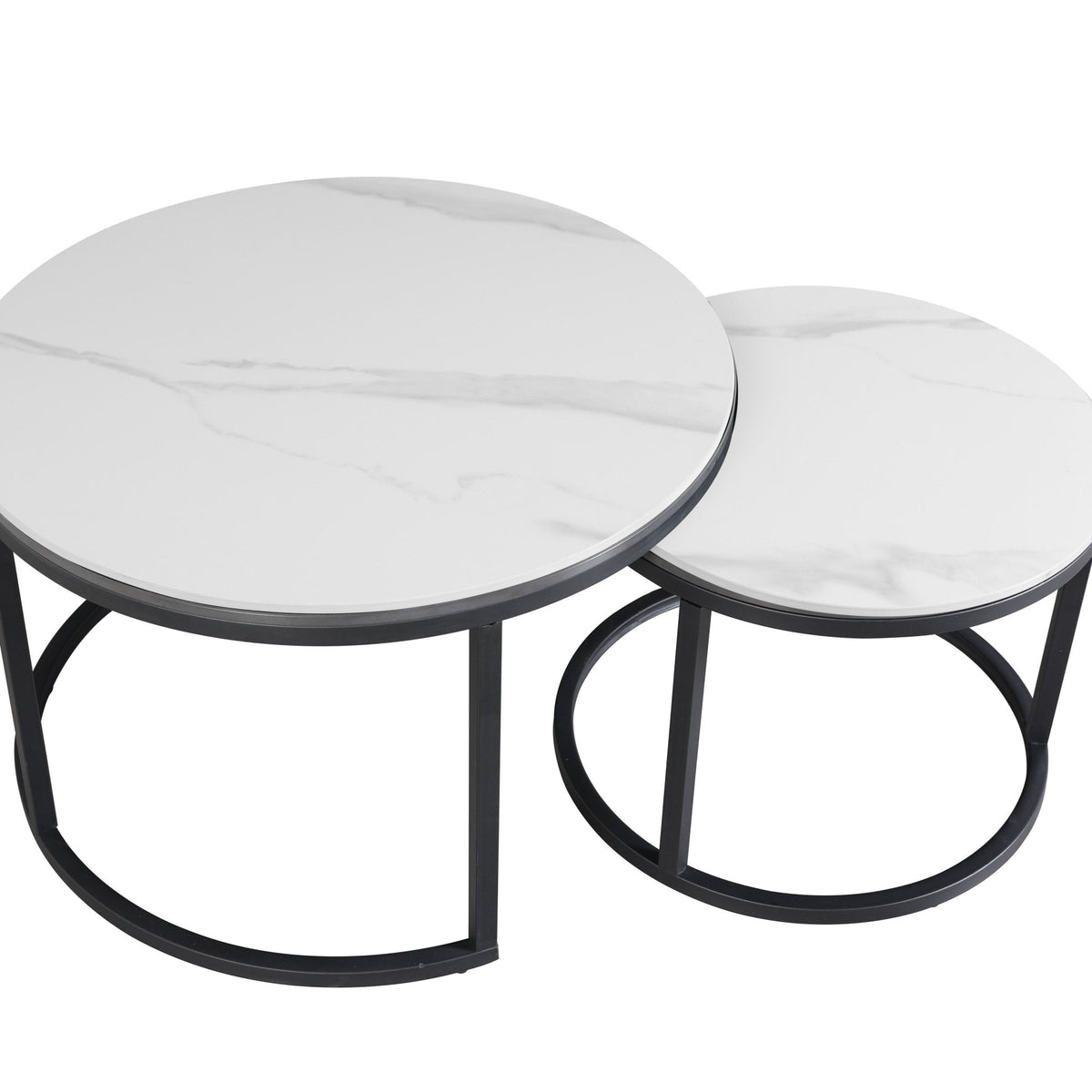 Coffee tables - Coffee table set of 2 Trevor marble white round - Dimehouse